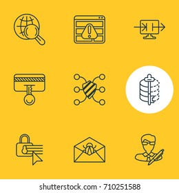 Vector Illustration Of 9 Protection Icons. Editable Pack Of Browser Warning, Confidentiality Options, Send Information And Other Elements.