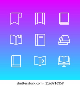Vector illustration of 9 read icons line style. Editable set of tutorial, library, ebook and other icon elements.