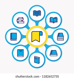 Vector illustration of 9 read icons colored line. Editable set of study, banner, knowledge and other icon elements.