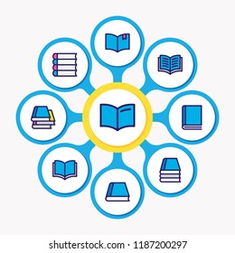Vector illustration of 9 read icons colored line. Editable set of book reading, knowledge, information and other icon elements.
