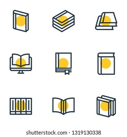 Vector illustration of 9 read icons line style. Editable set of book, document, notebook and other icon elements.