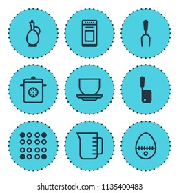 Vector illustration of 9 restaurant icons. Editable set of decanter, stove, electric stove and other icon elements.
