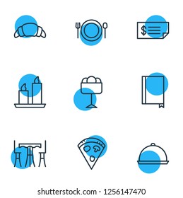 Vector illustration of 9 restaurant icons line style. Editable set of croissant, ice cream, restaurant and other icon elements.