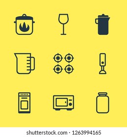 Vector illustration of 9 restaurant icons. Editable set of hot pan, stove, blender and other icon elements.