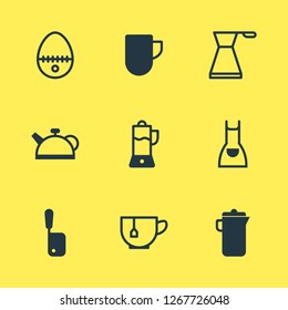 Vector illustration of 9 restaurant icons. Editable set of teapot, coffee mug, carafe and other icon elements.