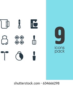 Vector Illustration Of 9 Restaurant Icons. Editable Pack Of Timekeeper, Mixer, Cooking Spade And Other Elements.