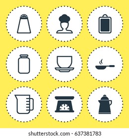 Vector Illustration Of 9 Restaurant Icons. Editable Pack Of Cook, Chopping Desk, Frying Pan And Other Elements.