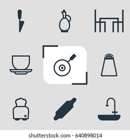 Vector Illustration Of 9 Restaurant Icons. Editable Pack Of Bakery Roller, Coffee Cup, Dinner Table And Other Elements.