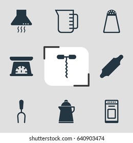 Vector Illustration Of 9 Restaurant Icons. Editable Pack Of Carafe, Pepper Container, Oven And Other Elements.
