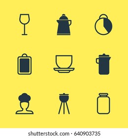 Vector Illustration Of 9 Restaurant Icons. Editable Pack Of Jug, Timekeeper, Wine And Other Elements.