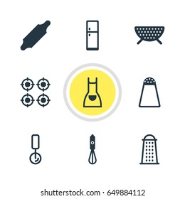 Vector Illustration Of 9 Restaurant Icons. Editable Pack Of Handmixer, Furnace, Refrigerator Elements.