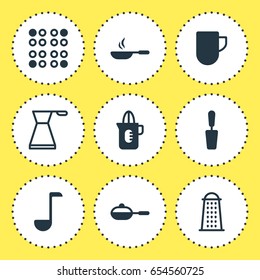 Vector Illustration Of 9 Restaurant Icons. Editable Pack Of Tea Cup, Cooker, Kettle And Other Elements.