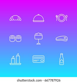 Vector Illustration Of 9 Restaurant Icons. Editable Pack Of Tray, Bacon, Dessert And Other Elements.