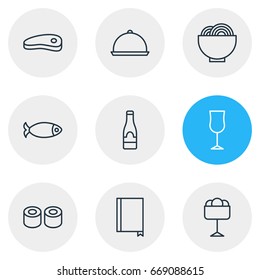 Vector Illustration Of 9 Restaurant Icons. Editable Pack Of Sundae, Seafood, Wineglass And Other Elements.