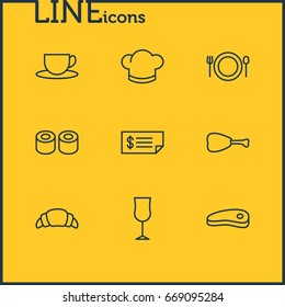 Vector Illustration Of 9 Restaurant Icons. Editable Pack Of Account, Bacon, Dessert And Other Elements.