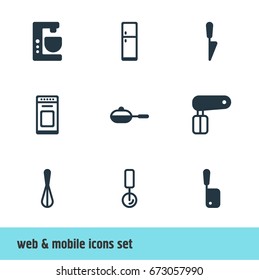 Vector Illustration Of 9 Restaurant Icons. Editable Pack Of Pan, Butcher Knife, Whisk And Other Elements.