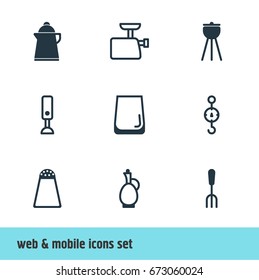 Vector Illustration Of 9 Restaurant Icons. Editable Pack Of Carafe, Barbecue, Mincer And Other Elements.