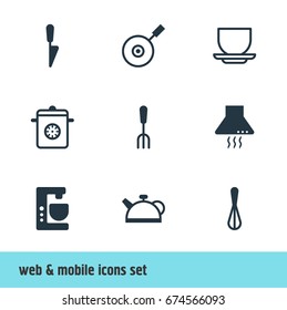 Vector Illustration Of 9 Restaurant Icons. Editable Pack Of Skillet, Steamer, Fork And Other Elements.