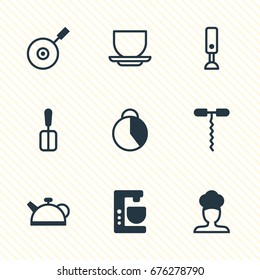 Vector Illustration Of 9 Restaurant Icons. Editable Pack Of Skillet, Coffee Cup, Teakettle And Other Elements.