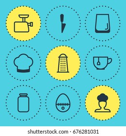 Vector Illustration Of 9 Restaurant Icons. Editable Pack Of Can, Mug, Chef Hat And Other Elements.