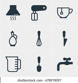 Vector Illustration Of 9 Restaurant Icons. Editable Pack Of Faucet, Kitchen Dagger, Carafe And Other Elements.