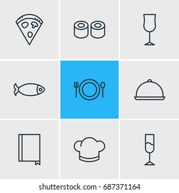 Vector Illustration Of 9 Restaurant Icons. Editable Pack Of Hat, Food, Pepperoni And Other Elements.