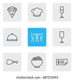 Vector Illustration Of 9 Restaurant Icons. Editable Pack Of Pepperoni, Wine, Bowl And Other Elements.
