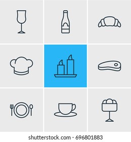 Vector Illustration Of 9 Restaurant Icons. Editable Pack Of Sundae, Food, Tea And Other Elements.