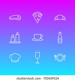 Vector Illustration Of 9 Restaurant Icons. Editable Pack Of Fire Wax, Tea, Food And Other Elements.
