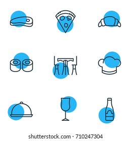 Vector Illustration Of 9 Restaurant Icons. Editable Pack Of Bacon, Alcohol, Japanese Roll And Other Elements.