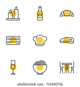 Vector Illustration Of 9 Restaurant Icons. Editable Pack Of Bacon, Bowl, Fire Wax And Other Elements.
