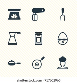 Vector Illustration Of 9 Restaurant Icons. Editable Pack Of Skillet, Whisk, Barbecue Tool And Other Elements.
