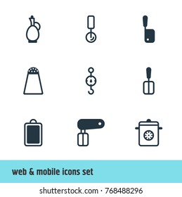 Vector Illustration Of 9 Restaurant Icons. Editable Set Of Steelyard, Whisk, Chopping Desk And Other Elements.