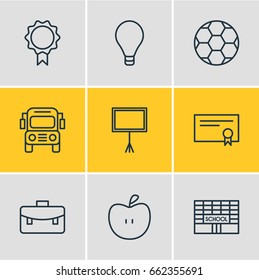 Vector Illustration Of 9 Science Icons. Editable Pack Of Diploma, Bulb, Write Table And Other Elements.