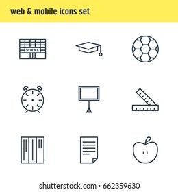 Vector Illustration Of 9 Science Icons. Editable Pack Of Cap, Meter, Write Table And Other Elements.