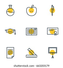 Vector Illustration Of 9 Science Icons. Editable Pack Of Pencil, Cap, Meter And Other Elements.