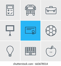 Vector Illustration Of 9 Science Icons. Editable Pack Of Fruit, Football, Bulb And Other Elements.