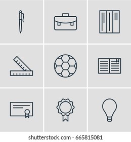 Vector Illustration Of 9 Science Icons. Editable Pack Of Bookshelf, Trophy, Bulb And Other Elements.