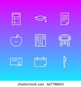 Vector Illustration Of 9 Science Icons. Editable Pack Of Paper, Pencil, Diploma And Other Elements.