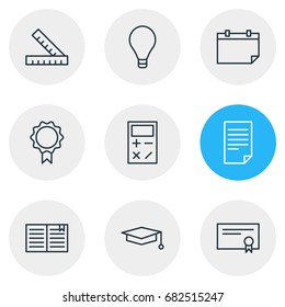 Vector Illustration Of 9 Science Icons. Editable Pack Of Trophy, Cap, Calculate And Other Elements.