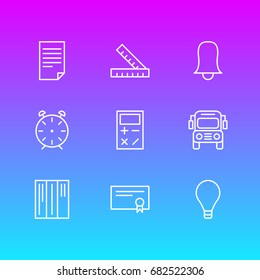 Vector Illustration Of 9 Science Icons. Editable Pack Of Bulb, Jingle, Bookshelf And Other Elements.