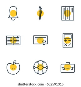 Vector Illustration Of 9 Science Icons. Editable Pack Of Jingle, Fruit, Pencil And Other Elements.