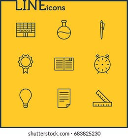 Vector Illustration Of 9 Science Icons. Editable Pack Of Trophy, School, Pencil And Other Elements.