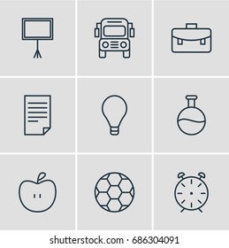Vector Illustration Of 9 Science Icons. Editable Pack Of Car, Bulb, Paper And Other Elements.