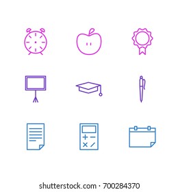 Vector Illustration Of 9 Science Icons. Editable Pack Of Date, Calculate, Clock And Other Elements.