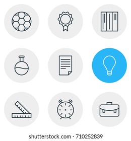 Vector Illustration Of 9 Science Icons. Editable Pack Of Football, Meter, Bulb And Other Elements.