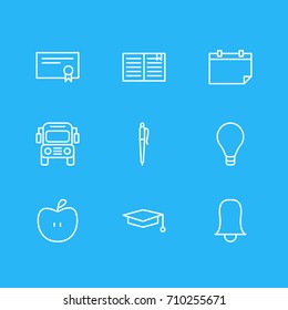 Vector Illustration Of 9 Science Icons. Editable Pack Of Textbook, Fruit, Date And Other Elements.