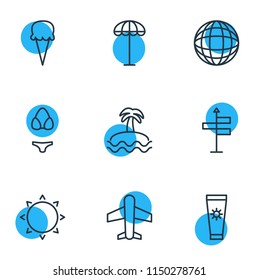 Vector illustration of 9 season icons line style. Editable set of parasol, globe, bikini and other icon elements.