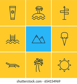 Vector Illustration Of 9 Season Icons. Editable Pack Of Swimming, Guide, Sweets And Other Elements.