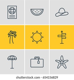 Vector Illustration Of 9 Season Icons. Editable Pack Of Cap, Certificate, Guide And Other Elements.